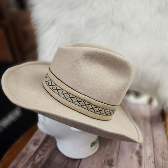 B By Bollman VTG‎ Wide Rim Western Wool USA Wool Mens Hat Sz 7 1/4 - Picture 2 of 10